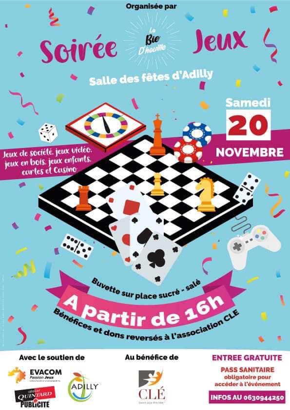 Venez à la soirée jeux organisée par la Bie d'Houille ! - au bénéfice de  CLÉ - Communiquer Lire Ecrire